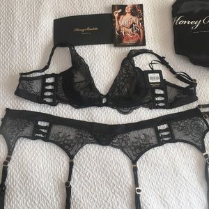 Honey Birdette 34D Bra and Suspenders Set NWT
